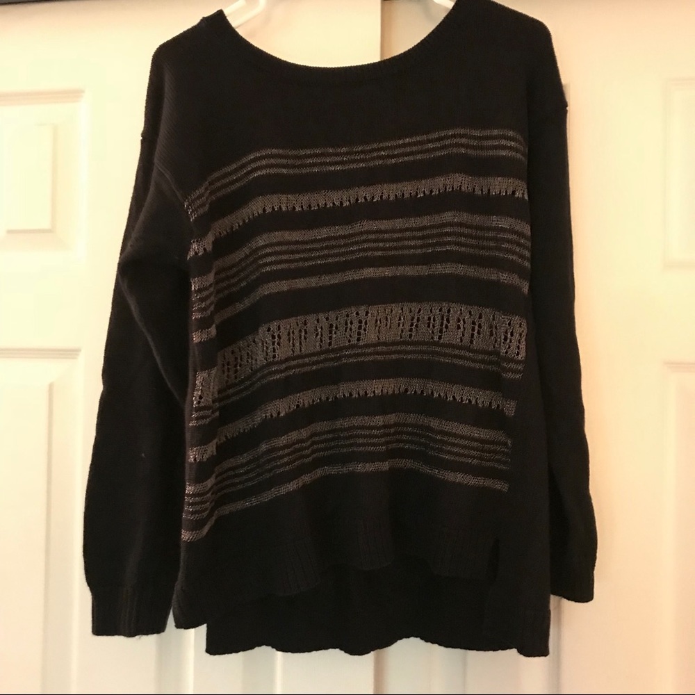Rock & Republic Silver Mesh Striped Sweater